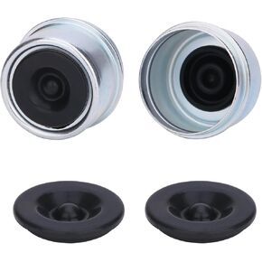 2pcs 1.98" Trailer Axle Dust Cap Cup Grease Cover Hub with Extra 2 Rubber Plugs, Trailer Axle Wheel Hub and Bearing Dust Cap for Most 2000 to 3500 Pound Axles Dexter