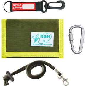 Rough Enough Kids Wallet for Boys Girls Preppy Teens with Neck Lanyard Card Holder Slot Nylon Twill Classic Casual Vintage Sport Camp Army Green Yellow