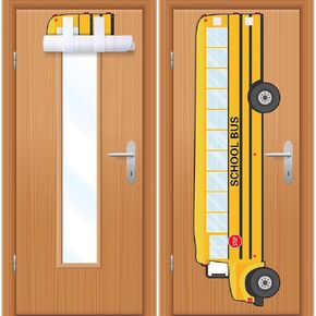 2 Pcs School Bus Classroom Door Window Cover School Bus Shaped Curtains Blackout Shades for Glass Doors Window Covering Darkening Blackout Drapes for Nursery Teacher Office Room Decor