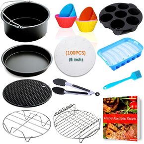 Air Fryer Accessories,7inch Air Fryer Accessories,fit for 3.2QT-5.8QT Ninja Gowise Cosori Phillips Nuwave Air Fryers and more,Nonstick Coating, Dishwasher Safe,with Cookbook,Set of 17