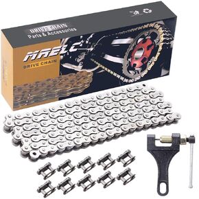 420 Motorcycle Chain 132 Links fit for 50 70 90 110 125cc SSR TaoTao Coolster Apollo Baja 212cc Go Kart Mini Bike Powersports Parts Chinese ATV 4 Wheeler Quad Pit Dirt Bike with Chain Breaker