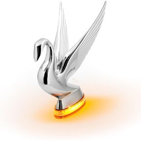 GG Grand General 47980 Chrome Swan Hood Ornament with Amber/Amber 6 LED Glow Base