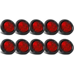 NEWSUN® 2.5" Round LED Trailer Lights, Red LED Clearance Marker Lights 4 Diodes 12V, Waterproof, w/Grommet and Pigtails for Trailer, Truck, RV, Boat, Fender, Cab Panel Lights, 10 Pcs Pack
