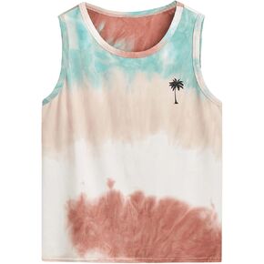 WDIRARA Boy's Tie Dye Graphic Print Round Neck Sleeveless Tank Top Summer Casual T Shirt
