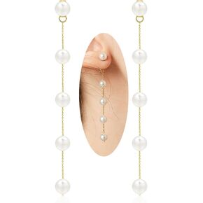 Long Pearl Earrings for Women 14k Gold Plated Pearl Dangle Tassel Earrings Sterling Silver Post Long Pearl Drop Earrings for Prom