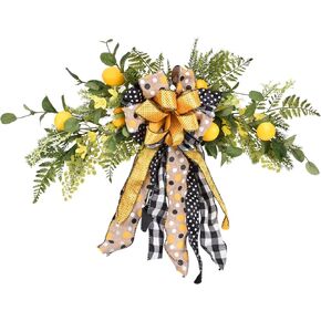 Artificial Lemon Swag 28 Inch, Yellow Spring Decorative Swags with Green Leaves for Home Room Front Door Wedding Arch Garden Party Tabletop Wall Decor