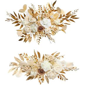 Wedding Arch Flowers Set of 2 Artificial Flowers Swag Arrangements for DIY Wedding Party Ceremony Reception Backdrop Floral Decoration(Champagne)