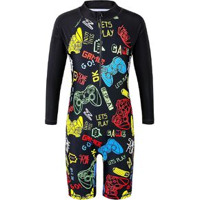 TFJH E Boys Long Sleeve Swimsuits Rash Guard Swimwear 50+ UV Zip One-Piece
