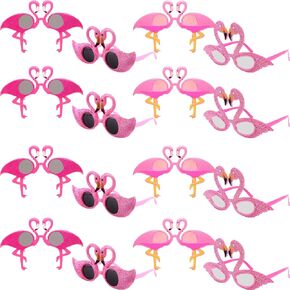 16 Pcs Flamingo Sunglasses Novelty Glittered Plastic Flamingo Glasses Hawaiian Flamingo Sunglasses for Kids Adults Summer Beach Pool Luau Party Supplies, 4 Styles in Kuwait
