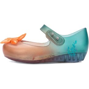 mini melissa Ultragirl Bow Mary Jane Flats for Toddlers and Babies - Comfortable & Cute Peep Toe Jelly Flat Shoes with Transparent Upper and Small Bow for Little Girls, Glitter Pink, 8 in Kuwait