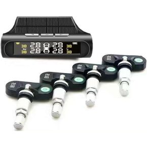 Solar Tire Pressure Detector Car Wireless Tire Pressure Monitor Monitoring System Waterproof with 4 Sensors Alarm Function