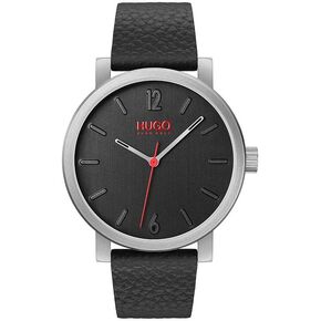 HUGO #RASE Men Quartz Stainless Steel and Leather Strap Casual Watch, Color: Black (Model: 1530115)