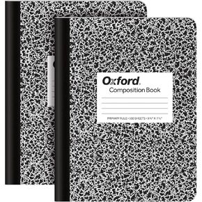 Oxford Primary Ruled Composition Notebooks, 9-3/4 x 7-1/2 Inches, Writing Practice for Kids, Grades K-2, Black Covers, 100 Sheets, 2 Pack (1002521)