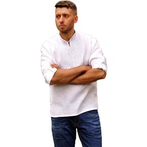 White Linen Vyshyvanka for Men. Ukrainian Embroidered Men's Shirt. Model M01 / 1-211 in Saudi Arabia