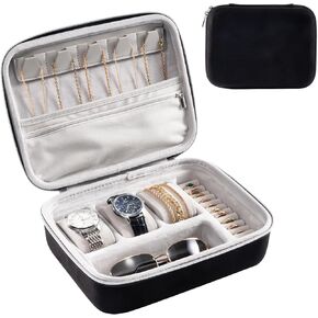 ProCase Mens Travel Jewelry Case, 3 Slots Watch Travel Case, Watch Accessories Carrying Case, Glasses Necklaces Rings Bracelets Zippered Organizer Bag for Men -Black