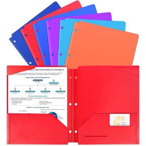 Plastic Folders with Pockets, Pocket Folders for 3 Hole Punched Binder Folder, 6 Color Heavy Duty Letter Size File Pockets Folders for Documents Office School, 6 Pack