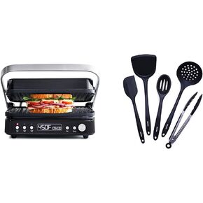 GreenPan 6-in-1 Multifunction Contact Grill & Griddle, Healthy Ceramic Nonstick Reversible Grill & Griddle Plates & Stainless Steel 2-Square Waffle Maker Iron, Healthy Ceramic Nonstick Plates