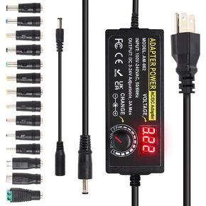 3~24V 6A Adjustable Power Supply 144W Universal DC Power Adapter with Polarity Converter&14 Tips, 3V 5V 6V 9V 12V 15V 18V 19V 20V 24V 100V-240V AC to DC Variable Power Converter for LED Strip Light