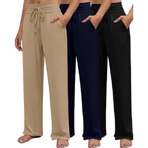 Neer 3 قطعة سراويل اليوغا النسائية واسعة الساق عالية الخصر الرباط اليوغا Sweatpants صالة ركض عادية بانت مع جيوب