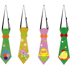 Easter Party Decorations 4 Pcs Funny Glitter Necktie Cartoon Bunny Egg Felt Tie