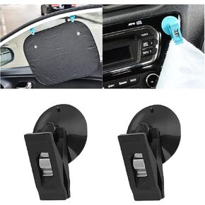 2Pcs Suction Cup Card Bill Clip, Car Sun Shade Window Reusable Strong Metal Ticket Paper Towel Clamp, Vehicle Multiple Purpose Decoration Pendants for Advertising Business Folder Holder (Black)