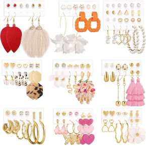 Earrings Set for Women, Funtopia Fashion Tassel Earrings Acrylic Hoop Stud Drop Dangle Earrings for Birthday Party, Assorted Styles and Colors