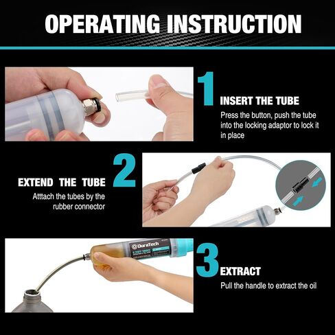 DURATECH 200CC Fluid Extractor Automotive, Fluid Pump with Long Extension Tubes, Oil Syringe with Powerful Suction, Fluid Extractor Pump for Extracting Engine Oil, Transmission Oil and Brake Fluid in Saudi Arabia