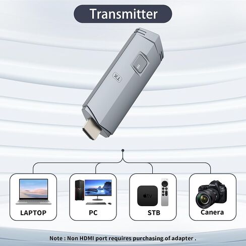 جهاز إرسال واستقبال HDMI لاسلكي، مجموعة HDMI لاسلكية محمولة 4K، التوصيل والتشغيل، يدعم 2.4/5 جيجا هرتز لبث الفيديو والصوت إلى الشاشة من الكمبيوتر المحمول/الكمبيوتر الشخصي/صندوق التلفزيون/جهاز العرض in Kuwait