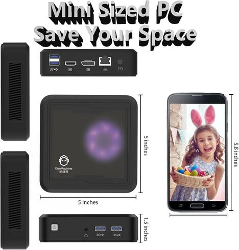 كمبيوتر صغير، كمبيوتر مسرح منزلي، كمبيوتر مكتبي صغير يعمل بنظام التشغيل Windows 11 Pro مزود بمعالج AMD 3750H (يصل إلى 4.0 جيجا هرتز) 16 جيجا DDR4 + 512 جيجا بايت M.2 NVMe SSD، شاشة مزدوجة DP 4K، عامل شكل صغير للأعمال والمكتب ومحطة العمل in Kuwait