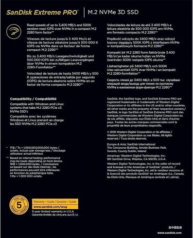 سانديسك اكستريم برو M.2 NVMe 3D SSD - 1 تيرابايت in Saudi Arabia