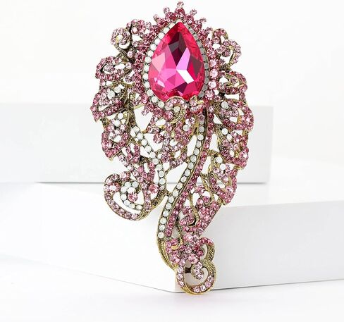 Vintage Gorgeous Large Rhinestone Glass Brooches for Women Exquisite Water Drop Pins Casual Accessories Gifts in Saudi Arabia