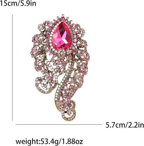 Vintage Gorgeous Large Rhinestone Glass Brooches for Women Exquisite Water Drop Pins Casual Accessories Gifts in Saudi Arabia