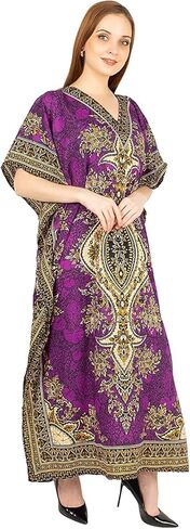 فستان قفطان نسائي من Three Eye Store فستان للشاطئ بطباعة قبلية عرقية مقاس كبير ورقبة على شكل حرف v فستان طويل فضفاض كيمونو in Kuwait