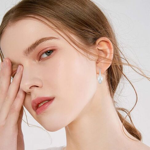 925 Sterling Silver Hoop Earrings, White Freshwater Cultured Pearl Dangle Drop Earrings Cubic Zirconia Jewelry for Women in Saudi Arabia