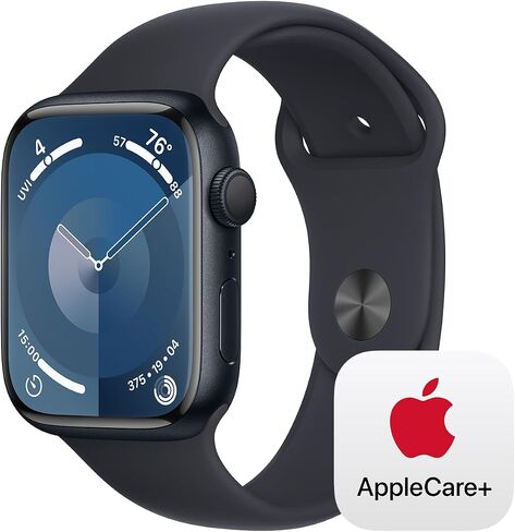 Apple Watch Series 9 [GPS 45mm] Smartwatch with Midnight Aluminum Case with Midnight Sport Band M/L, Water Resistant with AppleCare+ (2 Years) in Saudi Arabia