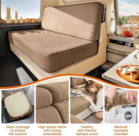 أغطية وسائد أريكة RV Dinette - غطاء وسادة مرن للتخييم - واقي أثاث أريكة Loveseat قابل للتمدد لمقعد السيارة RV Camper 1 غطاء مسند الظهر وغطاء مقعد واحد (كاكي) in Kuwait
