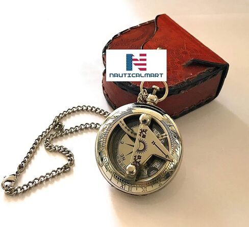 Antique Nautical Vintage Directional Magnetic Sundial Clock Marine Compass Baptism Gifts with Leather Case for Loved Ones, Son, Father, Love, Partner, Spouse, Fiancé. in Saudi Arabia