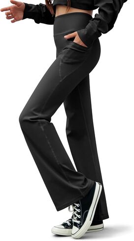 Girl's Flare Leggings with Pockets High Waisted Yoga Pants Kids Dance Pants Bootcut Pants Activewear for Teens in Saudi Arabia