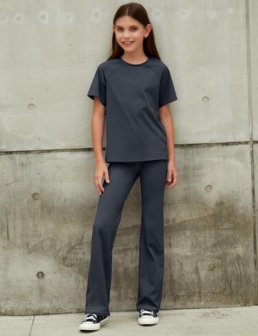 Girl's Flare Leggings with Pockets High Waisted Yoga Pants Kids Dance Pants Bootcut Pants Activewear for Teens in Saudi Arabia