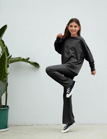 Girl's Flare Leggings with Pockets High Waisted Yoga Pants Kids Dance Pants Bootcut Pants Activewear for Teens in Saudi Arabia
