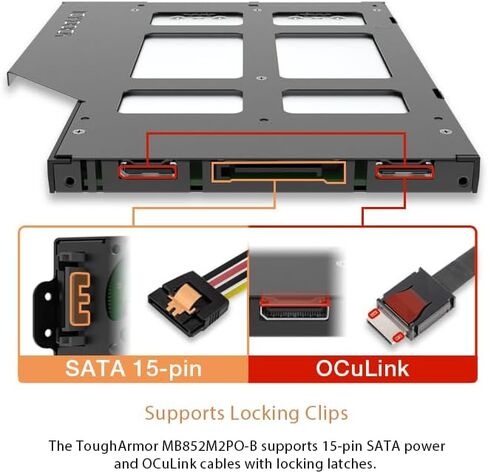 Icy Dock ToughArmor MB852M2PO-B Caddy Rack Mobile, 2X SSD NVMe M.2 Drive Adapter for Odd Ultra Slim (9.5mm) CD/DVD Drive Bay with OCuLink SFF-9402 Connector in Saudi Arabia