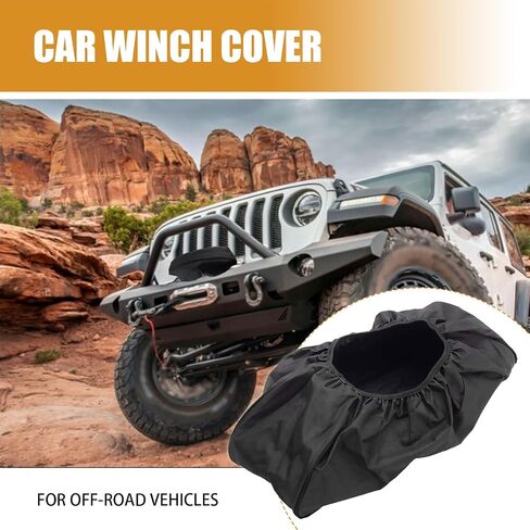 1 PC Car Winch Cover for 8500-17500Lbs Winch, 21.5In x 9.5In x 7.5In Waterproof Vehicle Winch Protective Cover, Universal Durable Soft Automotive Winch Accessories for Truck SUV Car (Black) in Saudi Arabia