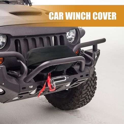 1 PC Car Winch Cover for 8500-17500Lbs Winch, 21.5In x 9.5In x 7.5In Waterproof Vehicle Winch Protective Cover, Universal Durable Soft Automotive Winch Accessories for Truck SUV Car (Black) in Saudi Arabia