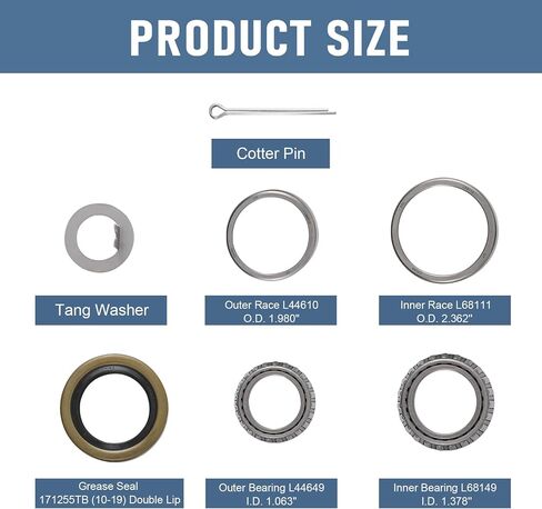 Trailer Axle Bearing Kit L68149/L68111 L44649/L44610 Grease Seal 171255TB 10-19 I.D. 1.719'' for #84 Spindle 3500 LB Trailer Axles (Set of 2) in Saudi Arabia