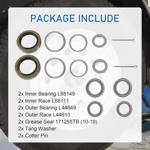 Trailer Axle Bearing Kit L68149/L68111 L44649/L44610 Grease Seal 171255TB 10-19 I.D. 1.719'' for #84 Spindle 3500 LB Trailer Axles (Set of 2) in Saudi Arabia