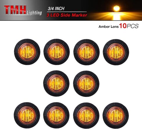 TMH 50 قطعة 3/4 بوصة كهرمان 3 مصابيح LED صغيرة مستديرة صغيرة مع مطاط عالمي للشاحنات والشاحنات والقوارب والحافلات RV مصابيح محكمة الغلق مقاومة للماء 12 فولت تيار مستمر in Kuwait