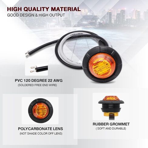 TMH 50 قطعة 3/4 بوصة كهرمان 3 مصابيح LED صغيرة مستديرة صغيرة مع مطاط عالمي للشاحنات والشاحنات والقوارب والحافلات RV مصابيح محكمة الغلق مقاومة للماء 12 فولت تيار مستمر in Kuwait