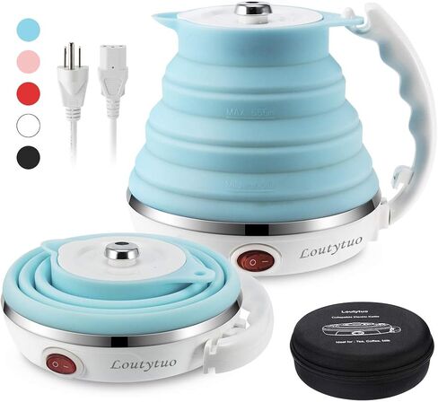 Food Grade Silicone Portable Collapsible Electric Travel Kettle | Ultrathin, 0.55L, Foldable, BPA Free, Boil-Dry Protection, 110-220V Dual Voltage, Travel Tea Kettle & Water boiler in Kuwait