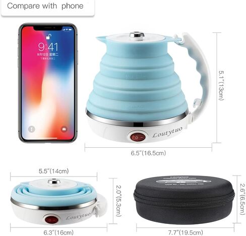 Food Grade Silicone Portable Collapsible Electric Travel Kettle | Ultrathin, 0.55L, Foldable, BPA Free, Boil-Dry Protection, 110-220V Dual Voltage, Travel Tea Kettle & Water boiler in Kuwait