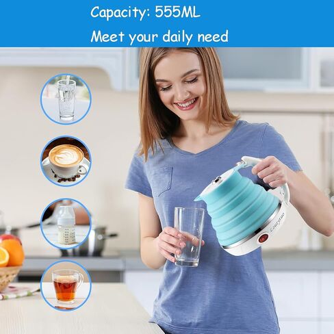Food Grade Silicone Portable Collapsible Electric Travel Kettle | Ultrathin, 0.55L, Foldable, BPA Free, Boil-Dry Protection, 110-220V Dual Voltage, Travel Tea Kettle & Water boiler in Kuwait